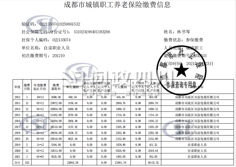 个人社保流水单图片图片